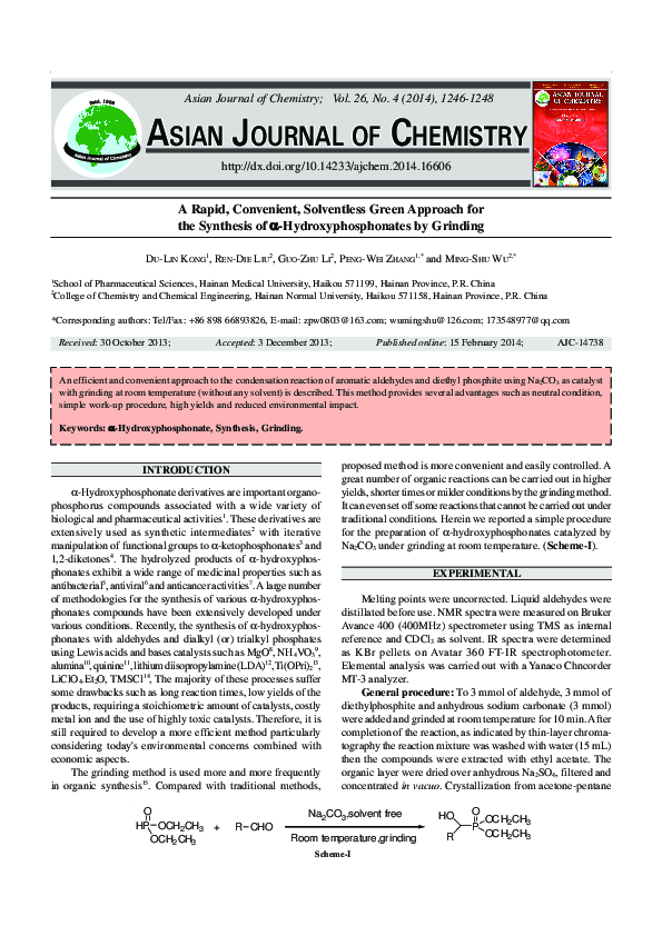 (PDF) A Rapid, Convenient, Solventless Green Approach for the Synthesis ...