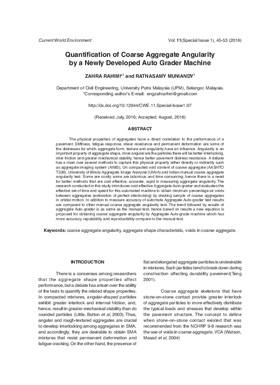 (PDF) Quantification of Coarse Aggregate Angularity by a Newly ...