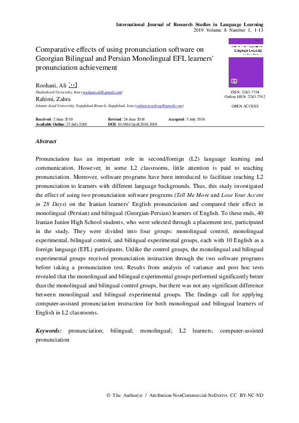 (PDF) Comparative effects of using pronunciation software on Georgian ...