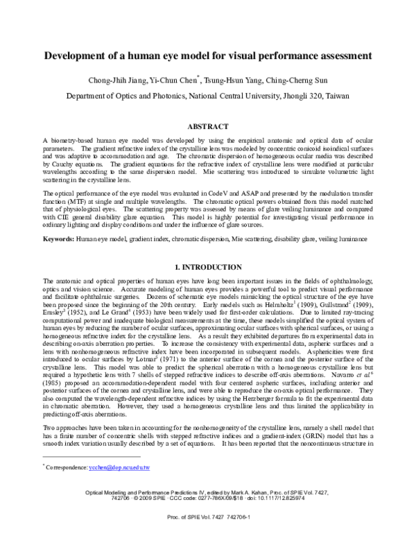 (PDF) Development of a human eye model for visual performance assessment