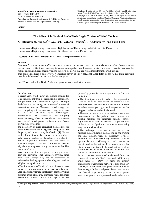 (PDF) The Effect of Individual Blade Pitch Angle Control of Wind Turbine