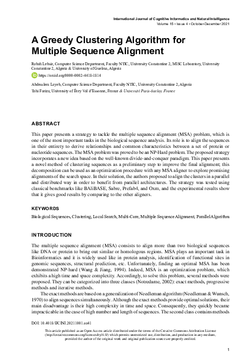 (PDF) A Greedy Clustering Algorithm for Multiple Sequence Alignment