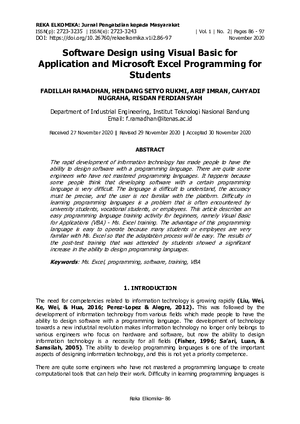 (PDF) Software Design using Visual Basic for Application and Microsoft ...