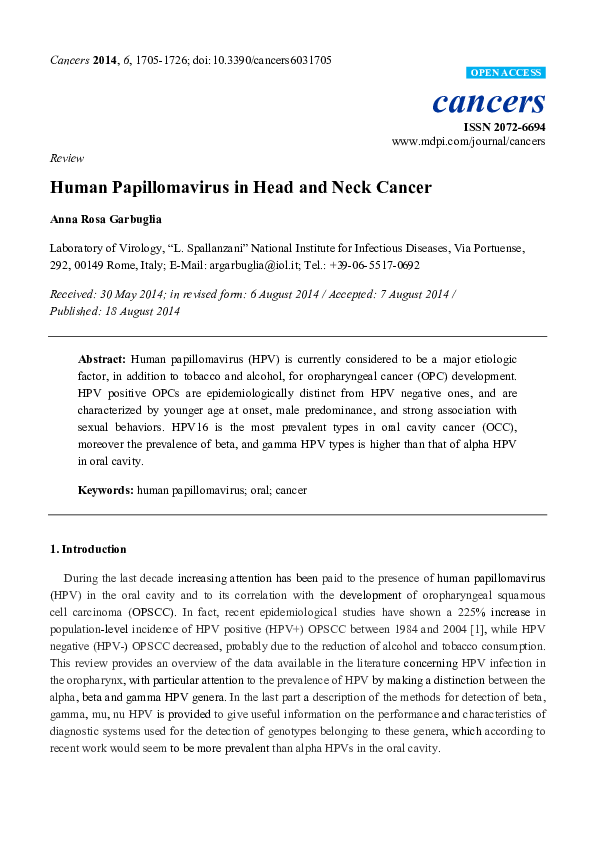 (PDF) Human papillomavirus in head and neck cancer