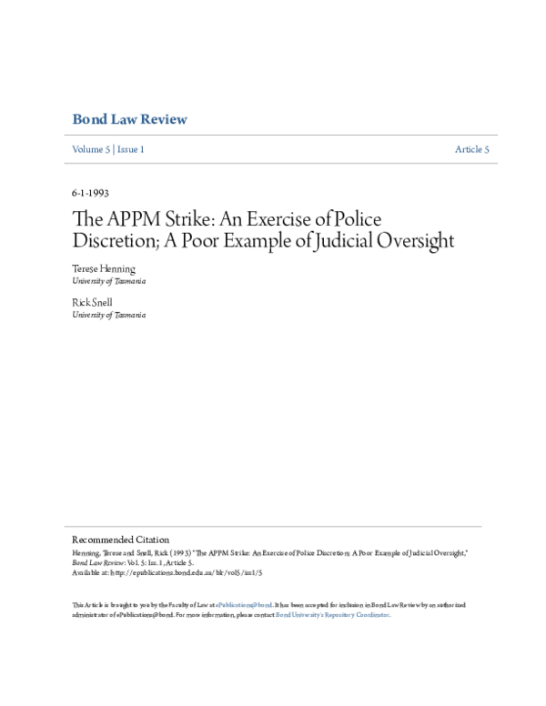 (PDF) The APPM Strike: An Exercise of Police Discretion; A Poor Example ...