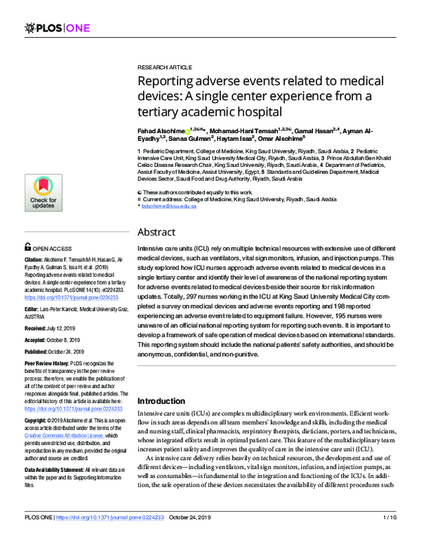 (PDF) Reporting adverse events related to medical devices: A single ...