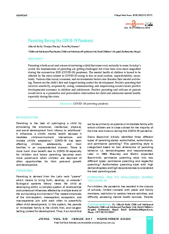 (PDF) Parenting during the COVID-19 Pandemic