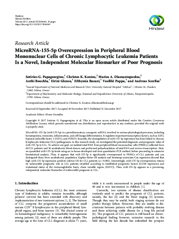 (PDF) MicroRNA-155-5p Overexpression in Peripheral Blood Mononuclear ...