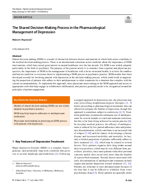 (PDF) The Shared DecisionMaking Process in the Pharmacological