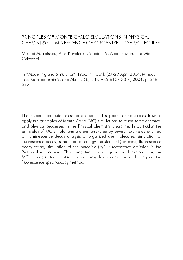 (PDF) Principles of Monte Carlo Simulations in Physical Chemistry ...