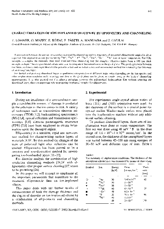 (PDF) Characterization of ion implanted silicon by ellipsometry and ...