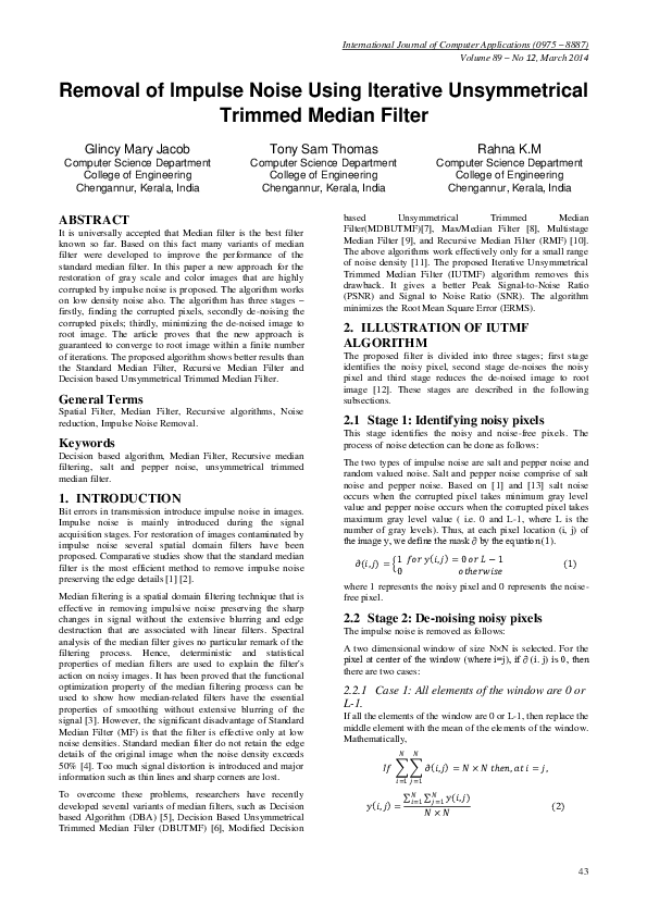(PDF) Removal of Impulse Noise using Iterative Unsymmetrical Trimmed ...