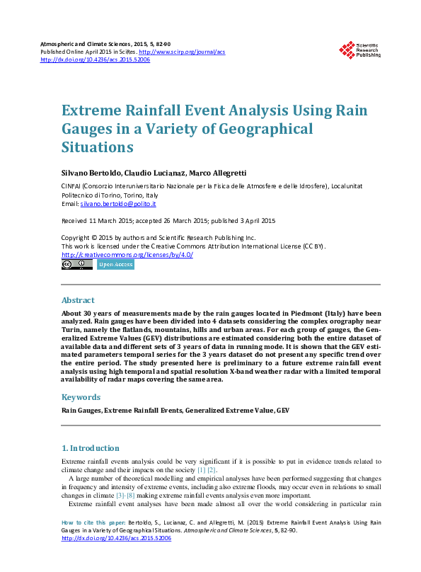 (PDF) Extreme Rainfall Event Analysis Using Rain Gauges in a Variety of ...