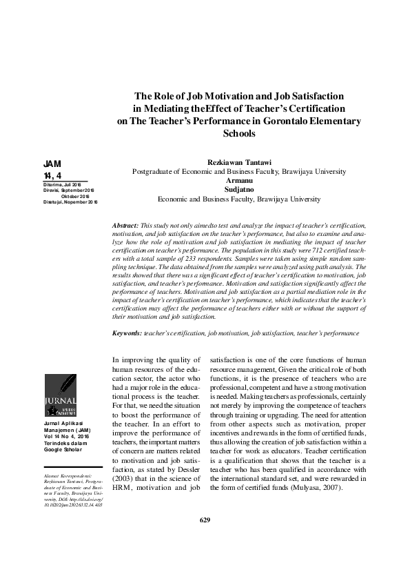 (PDF) The Role of Job Motivation and Job Satisfaction in Mediating ...