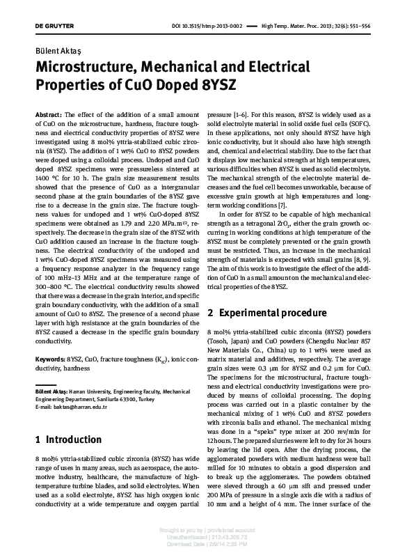 (PDF) Microstructure, Mechanical and Electrical Properties of CuO Doped ...