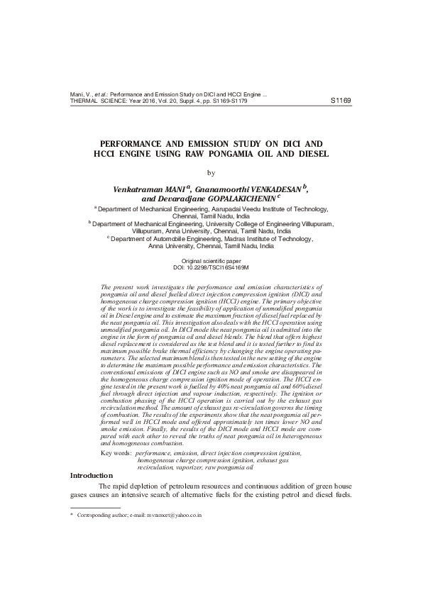 (PDF) Performance and emission study on DICI and HCCI engine using raw ...