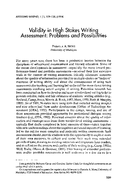 (PDF) Validity in high stakes writing assessment: Problems and ...