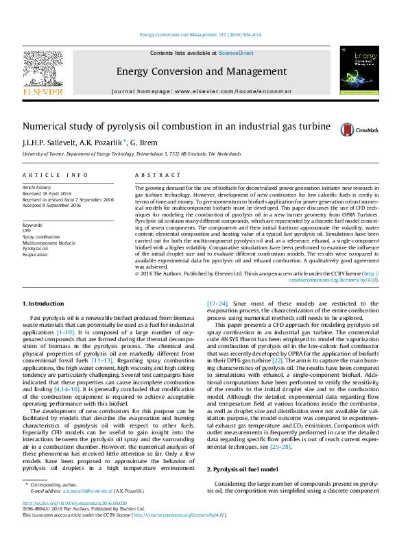 (PDF) Numerical study of pyrolysis oil combustion in an industrial gas ...