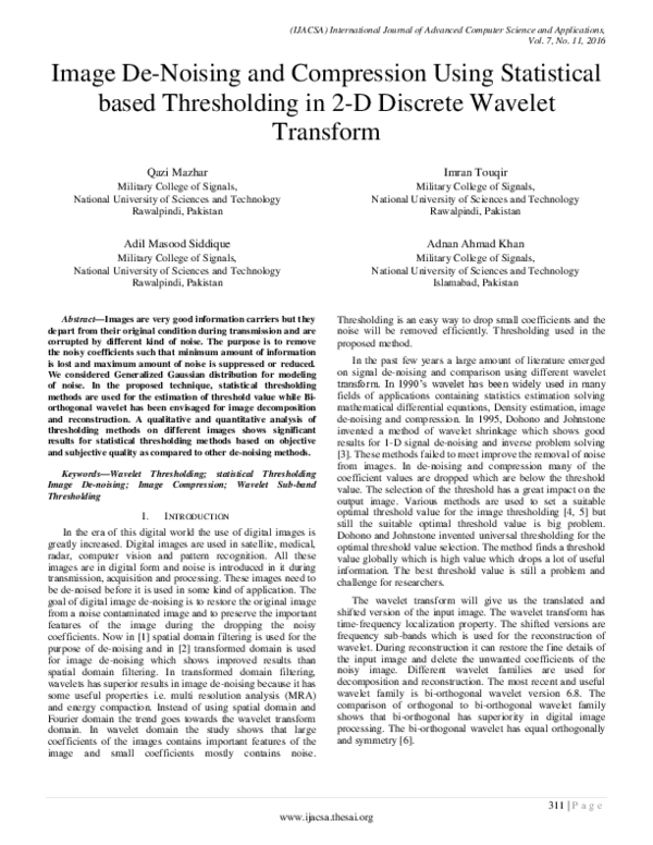 (PDF) Image De-Noising and Compression Using Statistical based ...