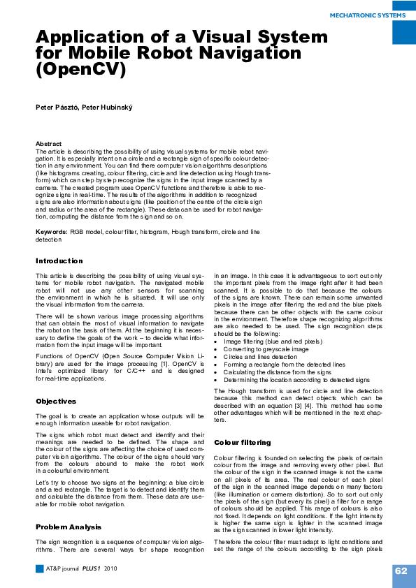 (PDF) Application of a Visual System for a Mobile Robot Navigation (OpenCV)