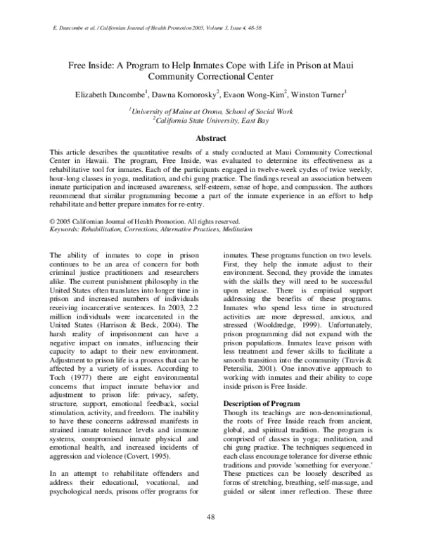 (PDF) Free Inside A Program to Help Inmates Cope with Life in Prison