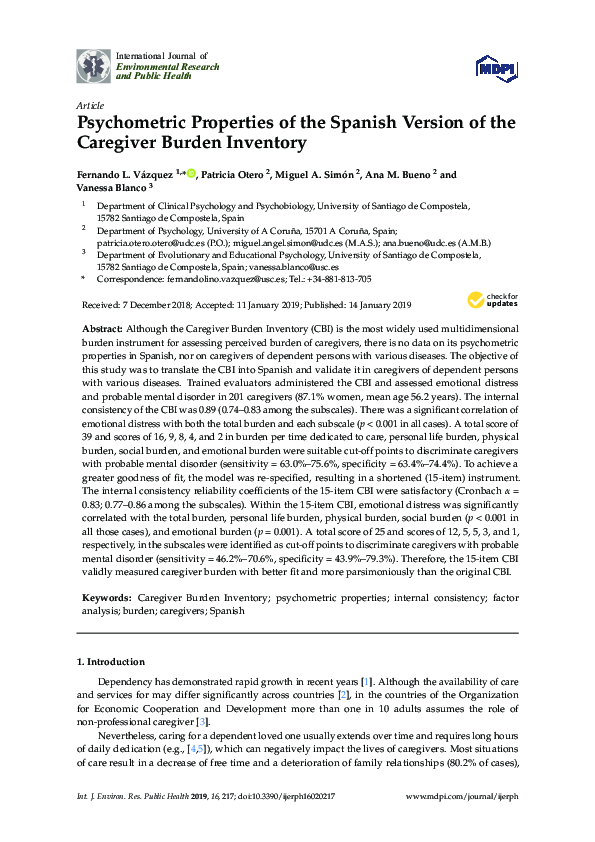 (PDF) Psychometric Properties of the Spanish Version of the Caregiver ...