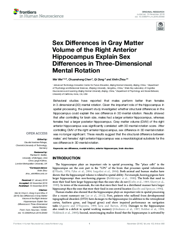 (PDF) Sex Differences in Gray Matter Volume of the Right Anterior ...