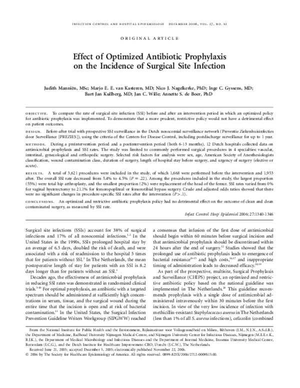 (PDF) Effect of Optimized Antibiotic Prophylaxis on the Incidence of ...