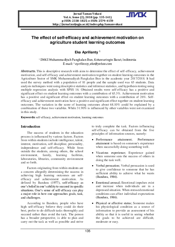 (PDF) The effect of self-efficacy and achievement motivation on ...