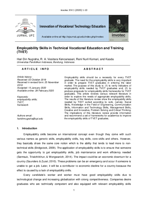 Pdf Employability Skills In Technical Vocational Education And