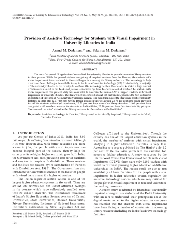 (PDF) Provision of Assistive Technology for Students with Visual ...