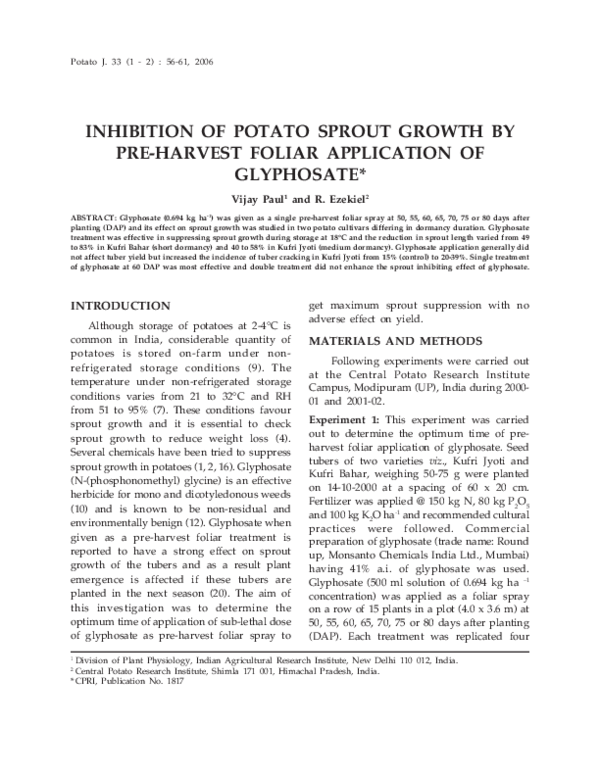 (PDF) Inhibition of potato sprout growth by pre-harvest foliar ...