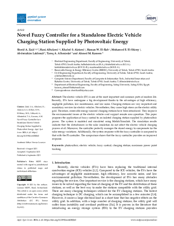 (PDF) Novel Fuzzy Controller for a Standalone Electric Vehicle Charging ...