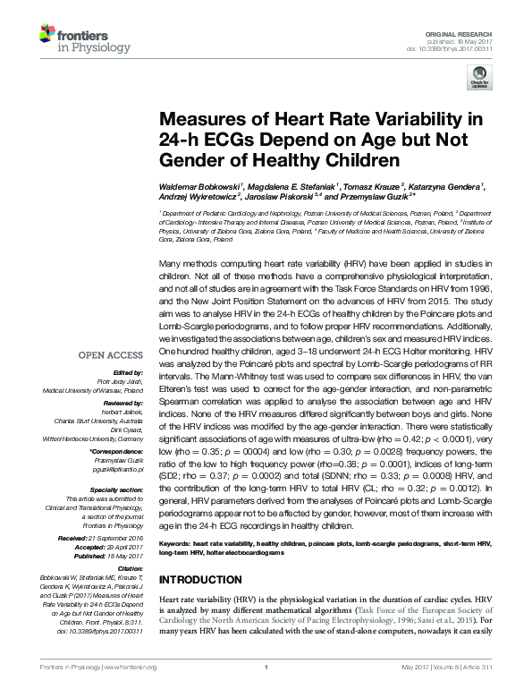 (PDF) Measures of Heart Rate Variability in 24-h ECGs Depend on Age but ...