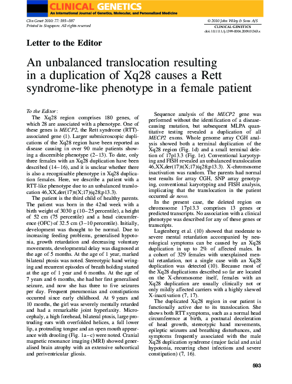 (PDF) An unbalanced translocation resulting in a duplication of Xq28