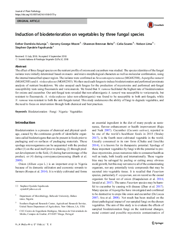 (PDF) Induction of biodeterioration on vegetables by three fungal species