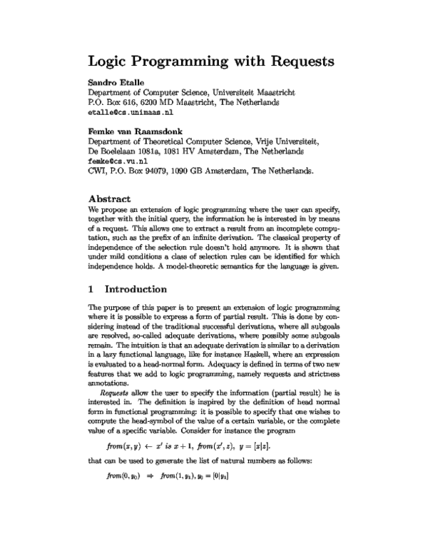 (PDF) Logic programming with requests
