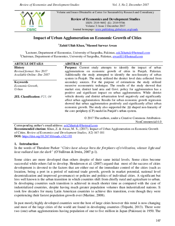 (PDF) Impact of Urban Agglomeration on Economic Growth of Cities