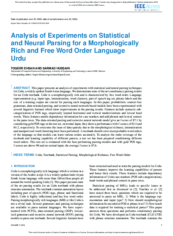 (PDF) Analysis of Experiments on Statistical and Neural Parsing for a ...