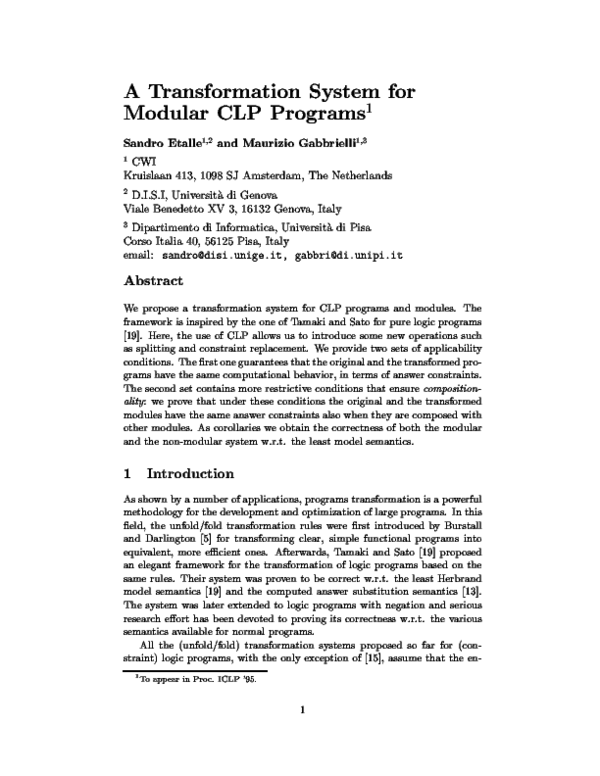 (PDF) A Transformation System for Modular CLP Programs