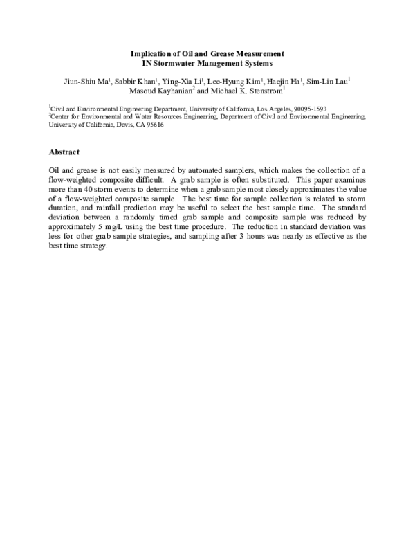 (PDF) Implication of oil and grease measurement in stormwater