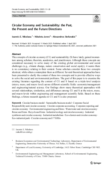 (PDF) Circular Economy and Sustainability: the Past, the Present and ...