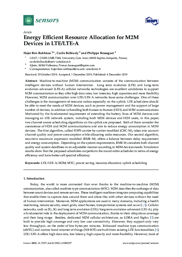 (PDF) Energy Efficient Resource Allocation for M2M Devices in LTE/LTE-A