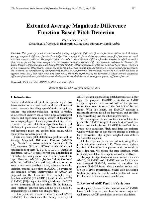 (PDF) Extended Average Magnitude Difference Function Based Pitch Detection