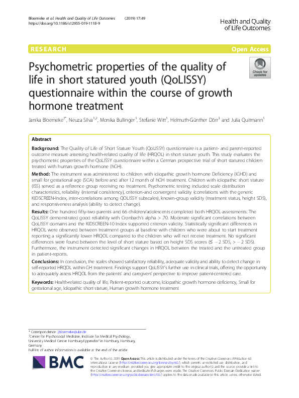 (PDF) Psychometric properties of the quality of life in short statured ...