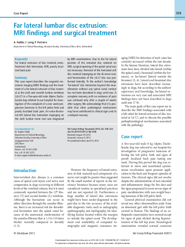 (PDF) Far lateral lumbar disc extrusion: MRI findings and surgical ...