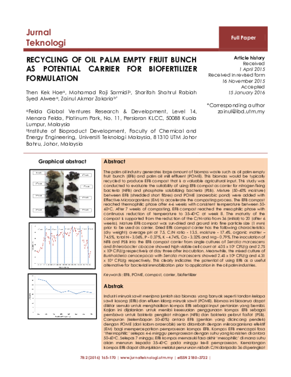 (PDF) Recycling of Oil Palm Empty Fruit Bunch as Potential Carrier for ...