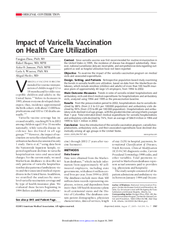 (PDF) Impact of Varicella Vaccination on Health Care Utilization