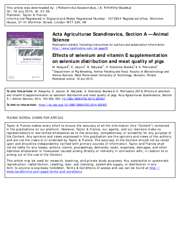 (PDF) Effects of selenium and vitamin E supplementation on selenium ...