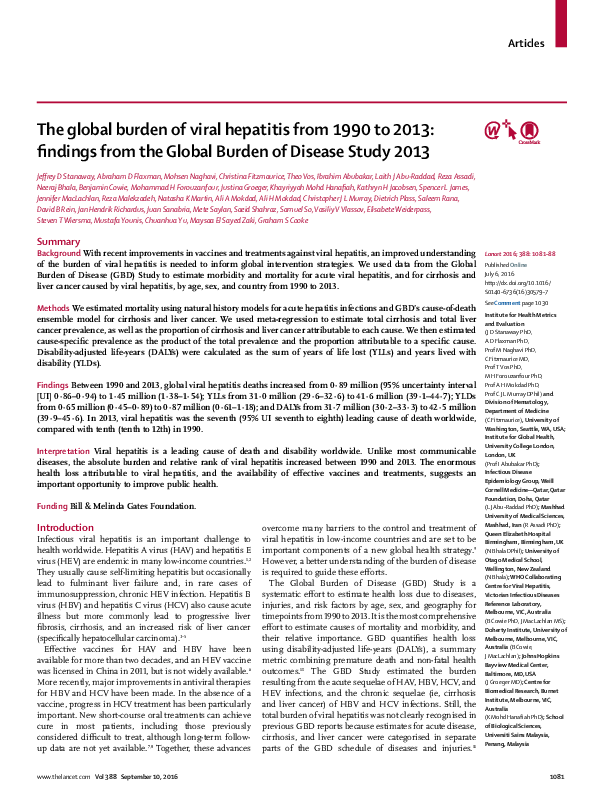 (PDF) The global burden of viral hepatitis from 1990 to 2013: findings ...